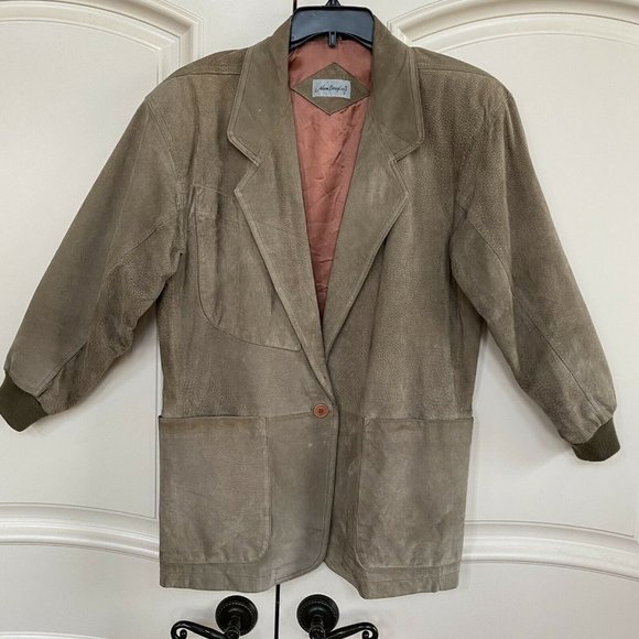 Vintage Adam Douglass Jacket Suede 80s Blazer Retro Shoulder Pads Women’s Small - Picture 2 of 12